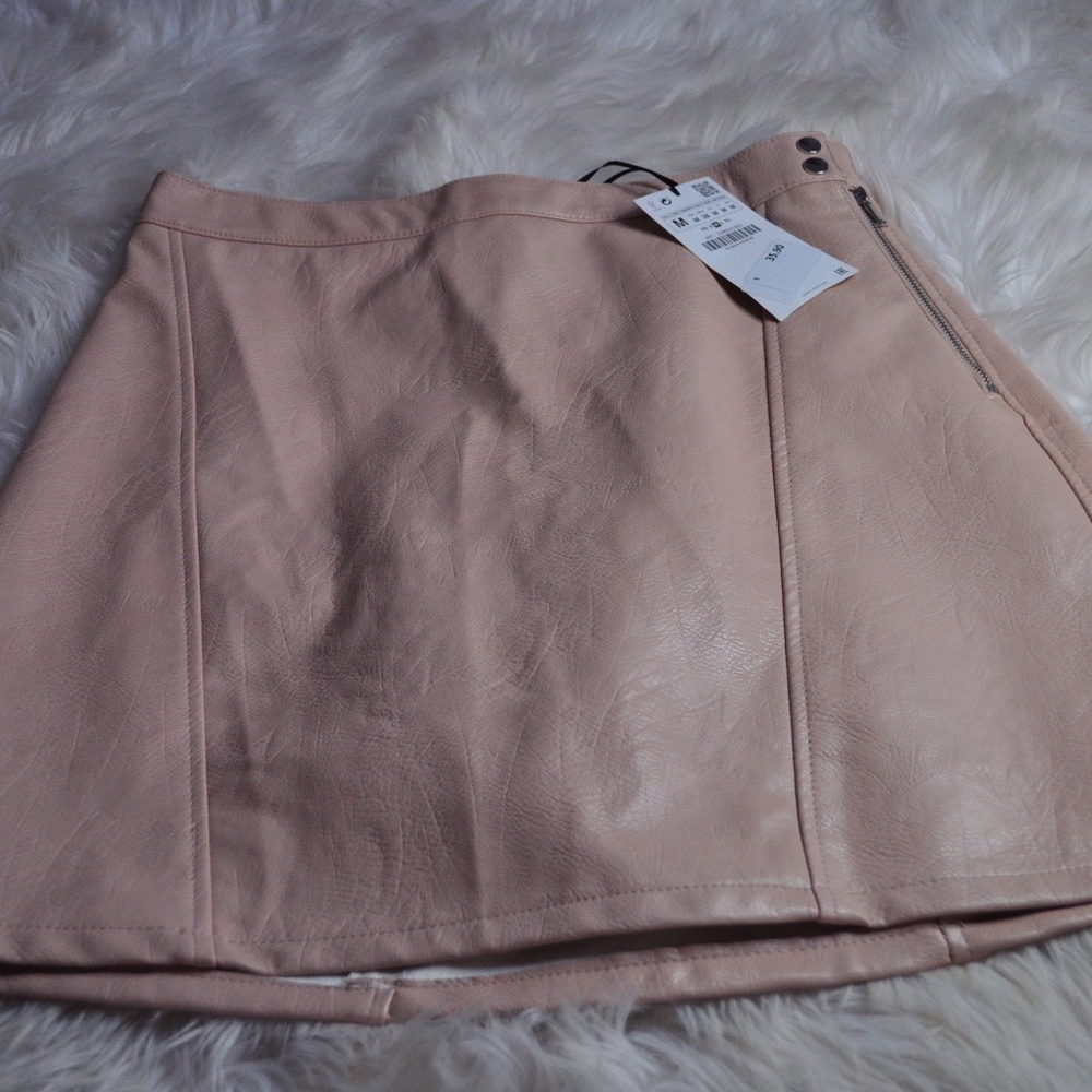 Pale Pink Zara Leather Skirt New with Tags